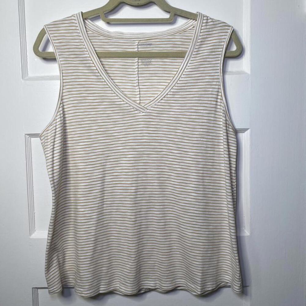 Sonoma Striped V-Neck Tank Top Womens Large Classic Business Casual Minimalist
